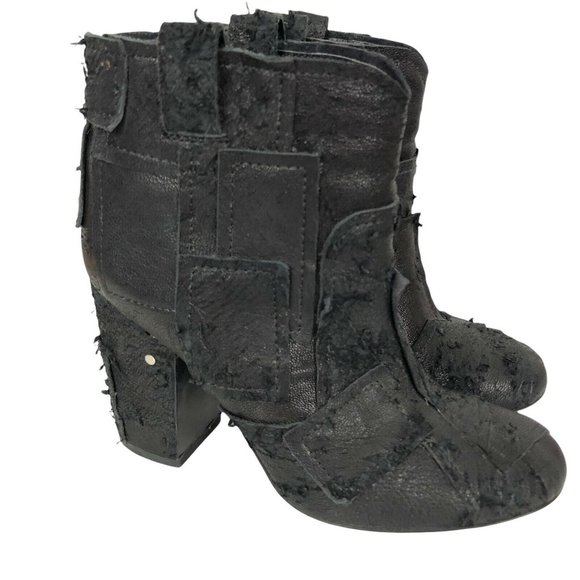 Laurence Dacade Boots 37.5 US 7.5 Pete Patchwork Black Distressed Leather Heels